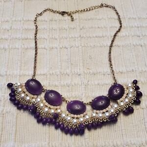 Faux pearl and beaded adjustable gold tone necklace